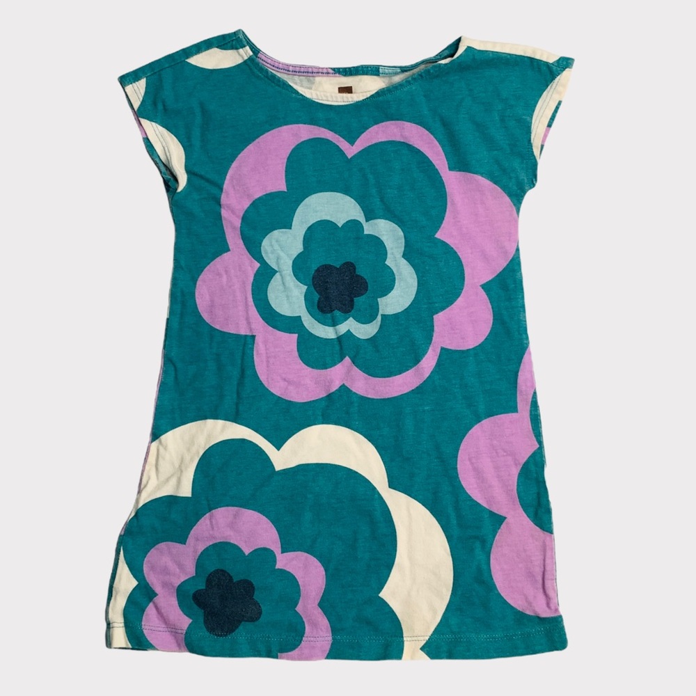 Tea Collection, Size 3 Years, short sleeve cotton teal and purple dress